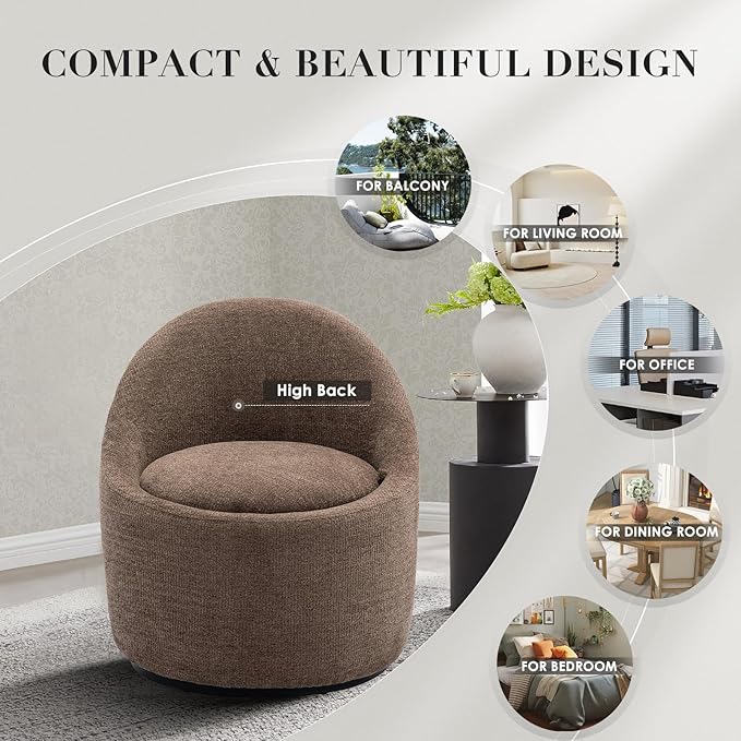 COLAMY Swivel Accent Chair, 360° Swivel Chair with Hidden Storage, Modern Small Barrel Swivel Armchair for Living Room/Bedroom, Brown