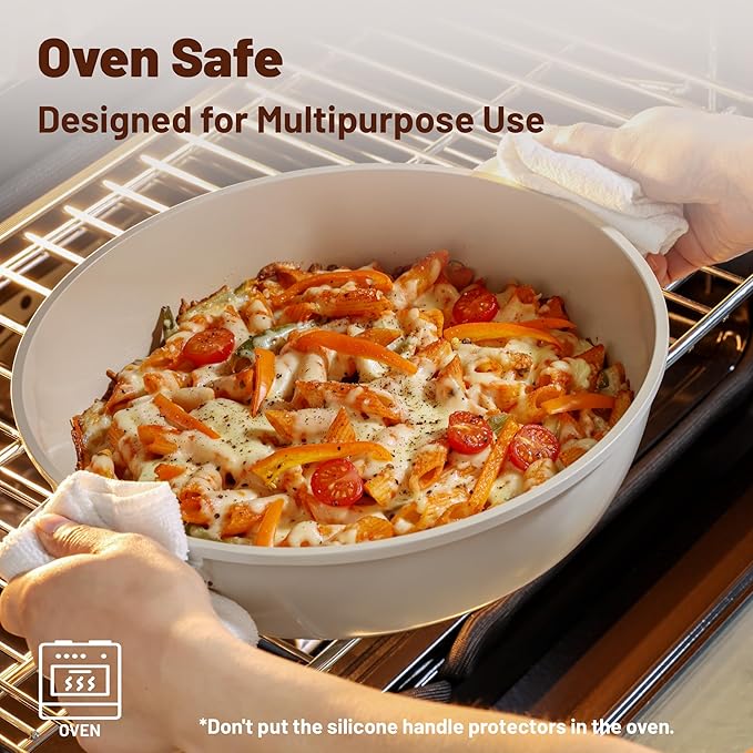 SENSARTE Ceramic Nonstick Cookware Set Non-toxic Healthy Pots and Pans Set Ceramic Coated Kithchen Cooking Set, Free of Intentionally Added PFAS/PTFE, Dishwasher&Oven Safe, Induction Compatible, 15pcs