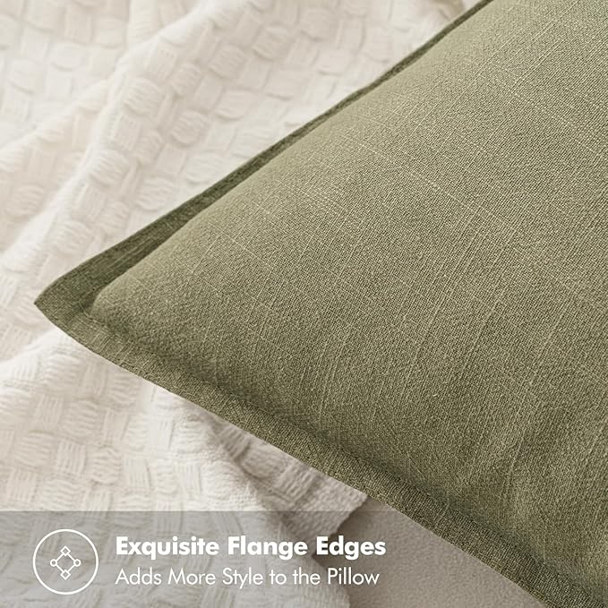 MIULEE Decorative Linen Pillow Covers 20x20 Inch Light Olive Green Boho Farmhouse Neutral Couch Throw Pillows for Bed Pack of 2 Accent Modern Pillowcase Summer Sofa Livingroom Home Decor