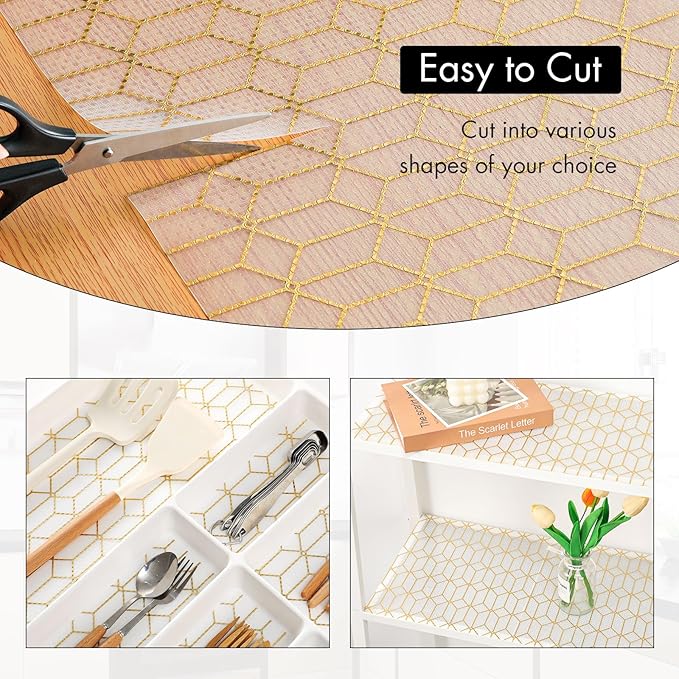 Cooyes Shelf and Drawer Liners for Kitchen Cabinets, Non Adhesive Cabinet Liner, EVA Waterproof Durable Non-Slip Drawer Mats for Shelves, Fridge, Storage, Kitchen Cupboards – Modern Pattern