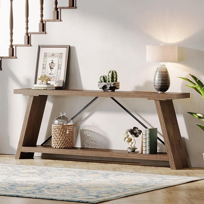 Tribesigns 70.9 Inches Extra Long Sofa Table Behind Couch, Industrial Entry Console Table with Storage for Hallway, Entryway, Living Room, Light Natural Brown