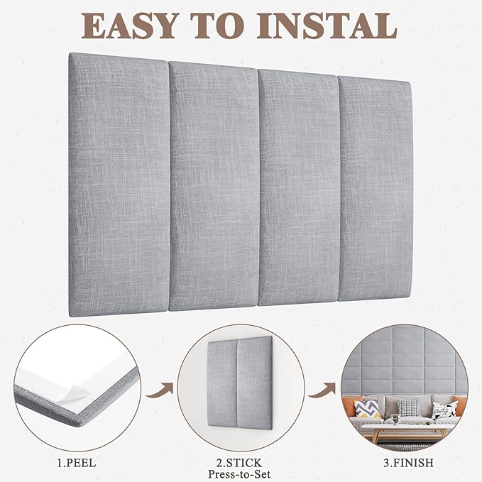 Upholstered Headboard for Full Twin Size Bed, Wall Mounted & Peel and Stick Headboard, Soundproof DIY Wall Panels, Fabric Tufted Head board in Modern Design for Bedroom (6 Panels, Each 23.62"x9.84"）
