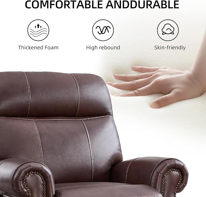 Phoenix Home Genuine Leather Power Lift Recliner Chair for Elderly with Massage and Heating, Electric Recliner for Seniors with Extended Footrest, Type-C and USB Port, Side Pocket, Brown