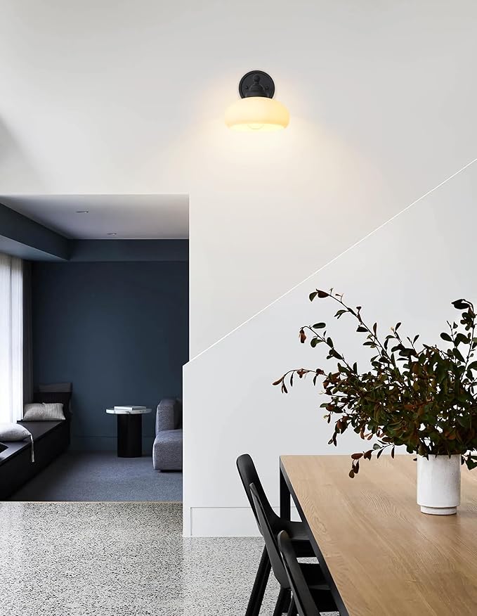 Vintage Industrial Sconce Wall Lighting with Milk White Glass Shade, Bathroom Vanity Wall Mounted Lamp Fixture for Living Room Bedroom Stairwells