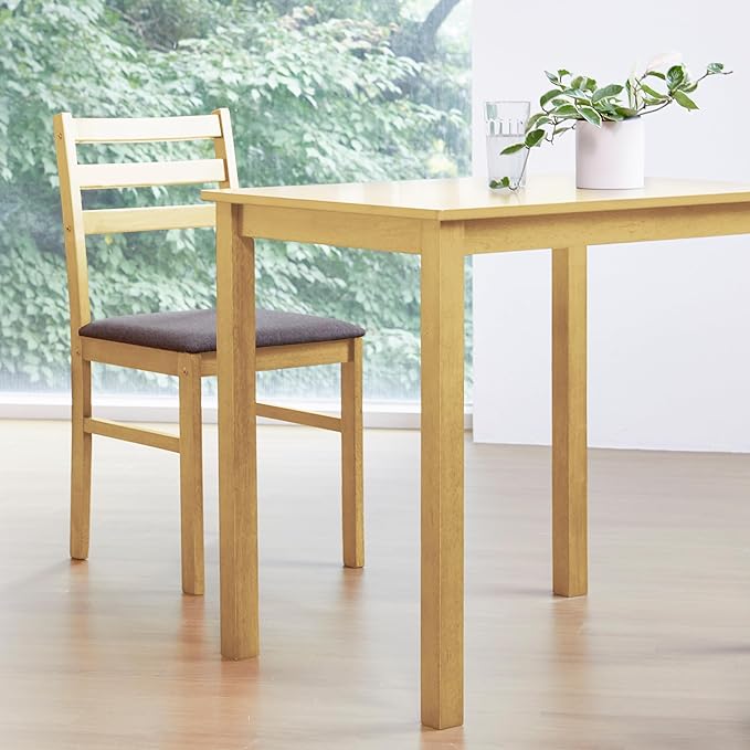 Livinia Seattle 3-Piece Wooden Dining Table Set for 2, Modern Farmhouse Kitchen Dining Room Set with Solid Wood Ladder Back Chairs for Small Space (Natural)