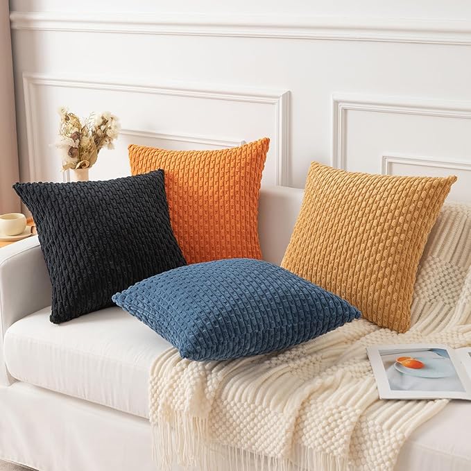 Kevin Textile Fall 2 Packs 26x26 Pillow Covers Euro Pillow Covers with Stripe Pattern Big Throw Pillow Covers for Couch Bedroom Orange 66x66 cm