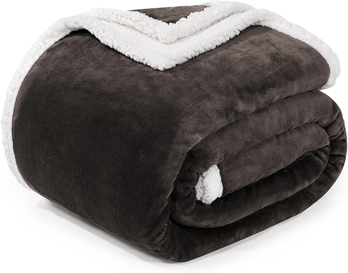 BEAUTEX Sherpa Fleece Throw Blankets, Soft Fluffy Flannel Plush Blanket and Throw, Fuzzy Cozy Coffee Cuddle Blankets for Couch Bed Sofa Adults (50" x 60", Coffee)