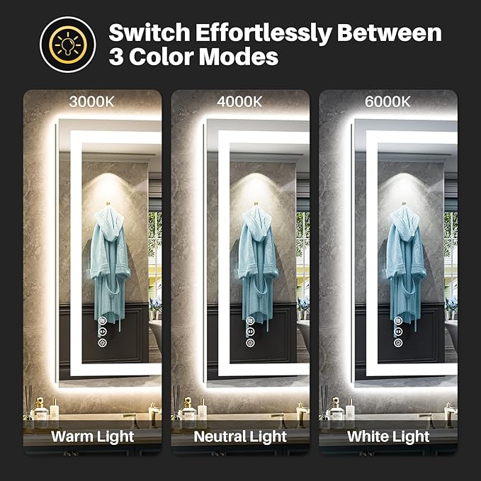 24"x32" LED Bathroom Mirror with Lights, Backlit & Front Lit, Anti-Fog Lighted Bathroom Vanity Mirror for Wall, Memory Function, Dimmable, HD Tempered Glass, Shatter-Proof