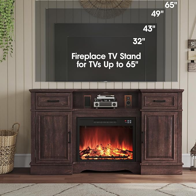 Maupvit TV Stands Farmhouse Entertainment Center for Televisions up to 65 Inch, Console Table Media Furniture with 2 Storage Cabinets and 2 Barn Door, Rustic TV Cabinet for Living Room, Brown