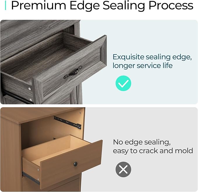 LINSY HOME Farmhouse 8-Drawer Dresser - Grey Chest of Drawers for Bedroom and Living Room Organization, Wood Dresser with Ample Storage Space and Rustic Charm