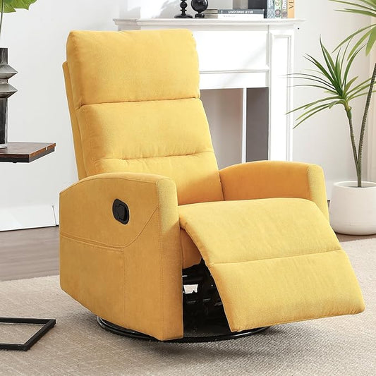 360° Swivel Recliner Chairs for Small Spaces, A Recliner with Side Pockets, Small Rocker Recliner for Living Room, Bedroom, Orange-Yellow Recliner Chair for Adults