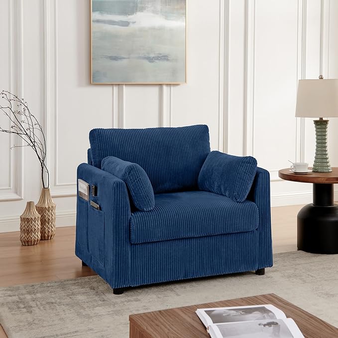 Accent Chair Set of 2 Living Room Chairs in Corduroy Fabric,Reading Chair Sofa Couches for Apartment Bedroom and Small Spaces. (Blue, 2 Chairs)