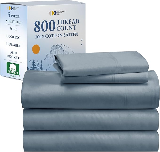 California Design Den Split King Sheets Sets for Adjustable Bed -Buttery Soft 800 Thread Count 100% Cotton Set, Beats Fake Egyptian Claims, Sateen Bedding Set with Durable Twin XL Fitted Sheets (Blue)