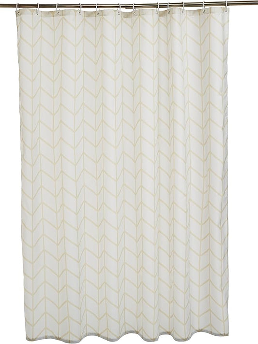 Amazon Basics Bathroom Shower Curtain, Water Resistant Fabric with Grommets & Hooks, Machine Washable, 72"x72", Natural Herringbone