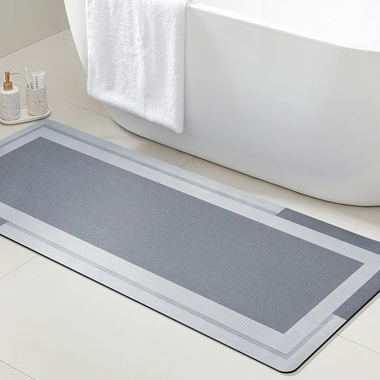 ACCUMTEK Ultra Thin Bath Mats Fit Under Door, Upgrade Backing Non Slip Bath Mat, Quick Dry Ultra Absorbent Bath Mat, Machine Washable Bathroom Rugs for Bathroom Floor, Bathtub, Kitchen, Grey, 48"x20"
