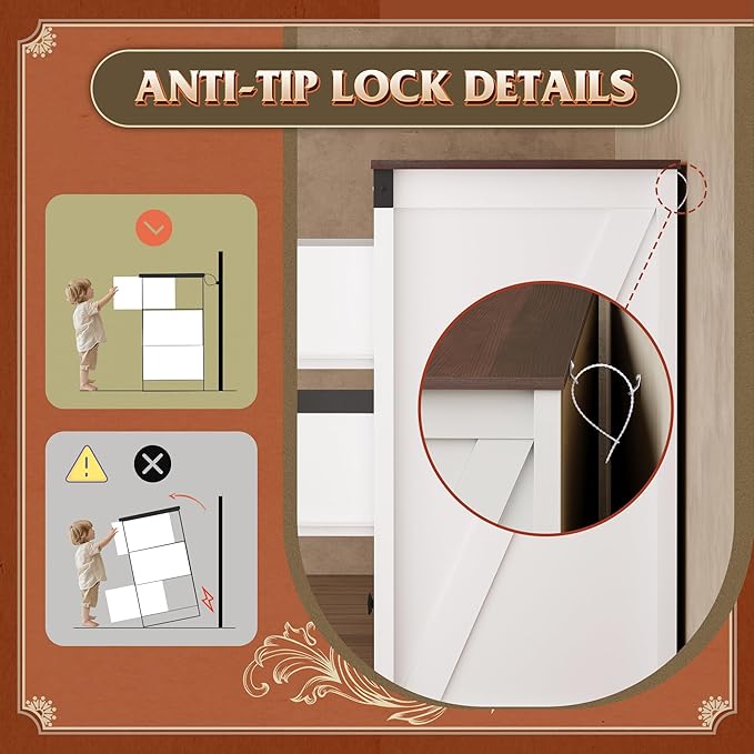 WLIVE Farmhouse 6 Drawer Dresser for Bedroom, 53.07'' Wide Wood Dresser, White Dressers Storage Organizer with Double Rustic Handle, TV Stand for 60 inch TV, Chest of Drawers for Living Room, Hallway