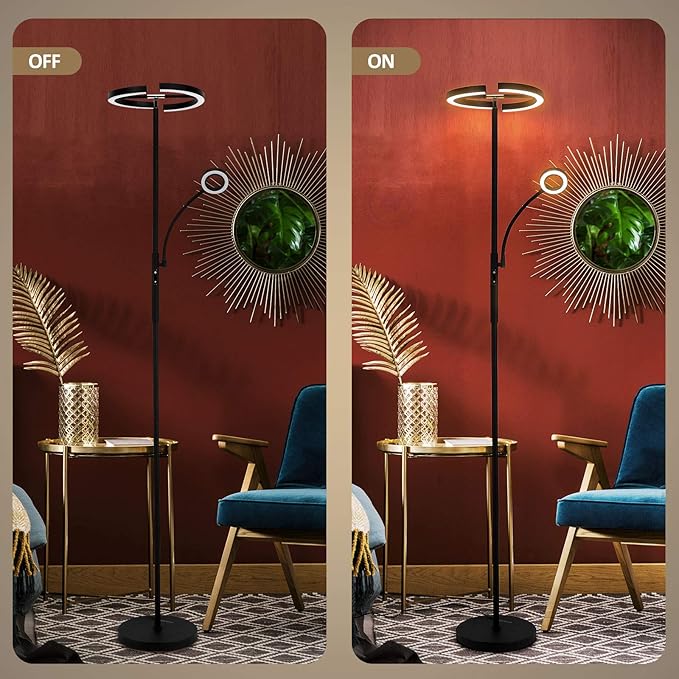 FIMEI Split Floor Lamp Modern LED Rotatable Floor Lamp with Reading Light, Eye-Protection Reading Standing Lamp with Stepless Dimming and 3000K-6000K Color, Separately Rotatable Design, Black