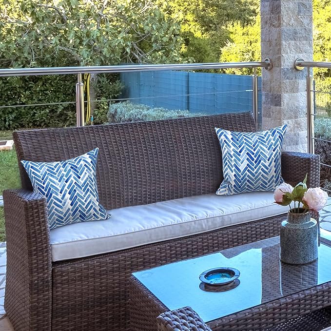 LVTXIII Outdoor/Indoor Throw Pillows, Decorative Throw Pillows with Inserts, 18"x18" Square Pillows for Bed, Couch, Sofa and Patio Furniture (Set of 2, Blue Bricks)