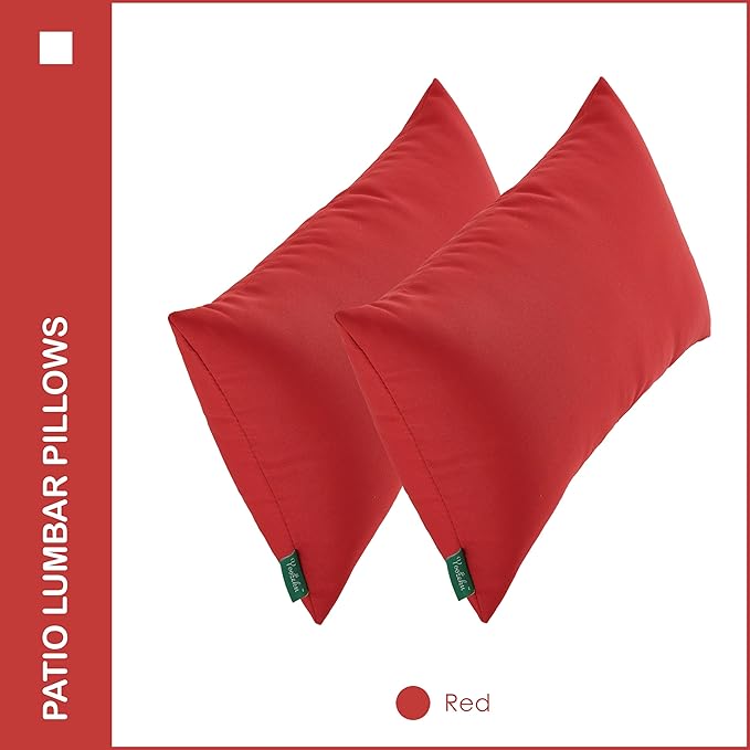 Indoor Outdoor Lumbar Pillows,Waterproof Outdoor Pillows Set of 2 for Patio Furniture,12×20 Inch,Red
