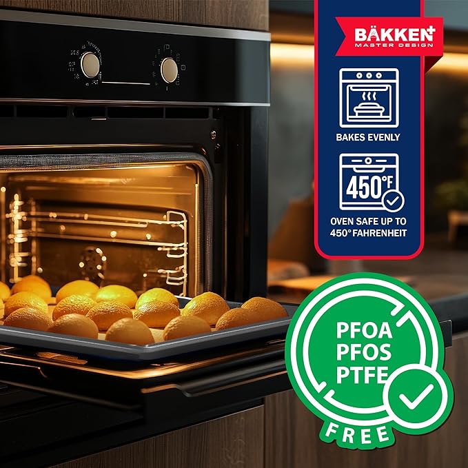 BAKKEN Kitchen Baking Pans - Small, Medium, and Large Cookie Pan (13.58×9.65, 15.75×11, 17.91×12.60), Nonstick, Diamond Texture Bottom, PFOA, PFOS, PTFE Free, Oven Safe Tray (450°F), Pack of 3, Gray