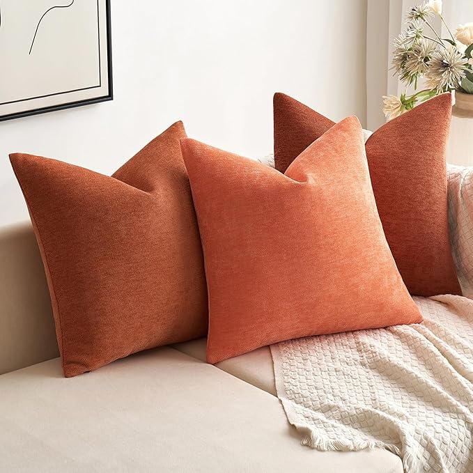 MIULEE Pack of 2 Coral Red Decorative Pillow Covers 18x18 Inch Soft Chenille Couch Spring Throw Pillows Farmhouse Cushion Covers for Home Decor Sofa Bedroom Living Room