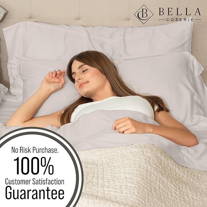 Bella Coterie Luxury Bamboo Viscose Queen Size Sheet Set | 100% Organically Grown | Ultra Soft | Cooling for Hot Sleepers | 18" Deep Pocket [Dune]