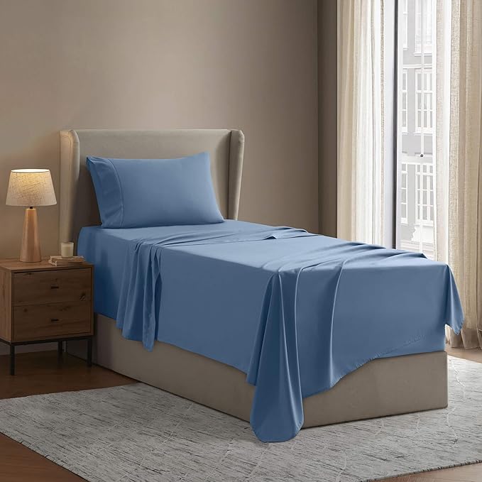 Nestl Twin Sheet Set - 1800 Ultra-Soft Microfiber Twin Bed Sheets - Double Brushed - Deep Pockets - Easy Fit - Extra Soft - 3 Piece Set - Bedding Sheets & Pillowcases (Twin, Blue Heaven)