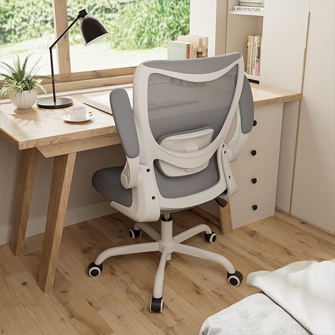 Office Chair, Ergonomic Desk Chair with Adjustable Lumbar Support and Flip up Armrest, Breathable Mesh Computer Chair for Home Office, Gray