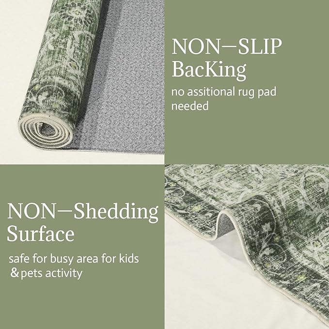 8x10 Washable Area Rugs Ultral Soft Non-Slip Stain Resistant Vintage Boho Large Carpet for High-Traffic Living Room & Dining Room