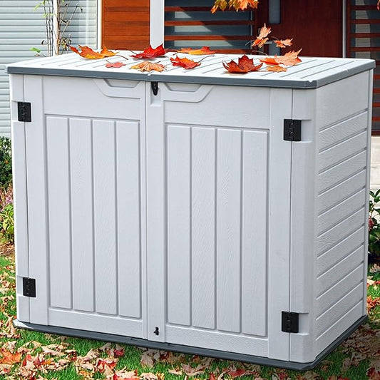 YITAHOME 35 Cu Ft Horizontal Weatherproof Storage Shed Without Shelves, Outdoor Lockable Resin Unit for Tools and Gear, Simple Assembly (Light Gray)