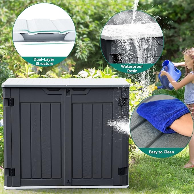 YITAHOME Outdoor Horizontal Storage Sheds w/o Shelf, Weatherproof Resin Tool Shed, Multi-Opening Door for Storage of Bike, Trash Cans, Garden Tools, 35 cu ft, Waterproof, Lockable, Dark Gray
