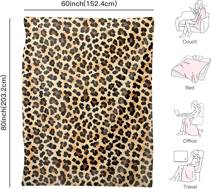Leopard Print Fluffy Throw Blanket – Small Cozy Soft Blanket for Couch or Bed, Cute Cheetah Print Decor, for Women, 40×50 Inches
