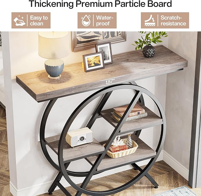 Tribesigns 40-Inch Console Table, 4-Tier Entryway Table with Storage Shelves, Industrial Hallway Sofa Table with Geometric Metal Frame, Accent Table for Living Room, Entryway (Gray)