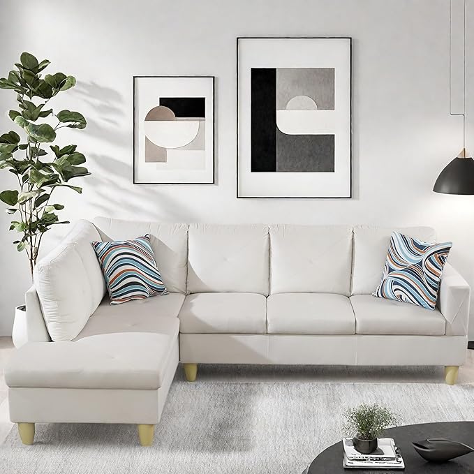 L Shaped Couch, Modular Sectional Sofa with Chaise, Modern Modular Sofas Furniture Sofa Couches for Living Room/Apartment/Office/Bedroom, White