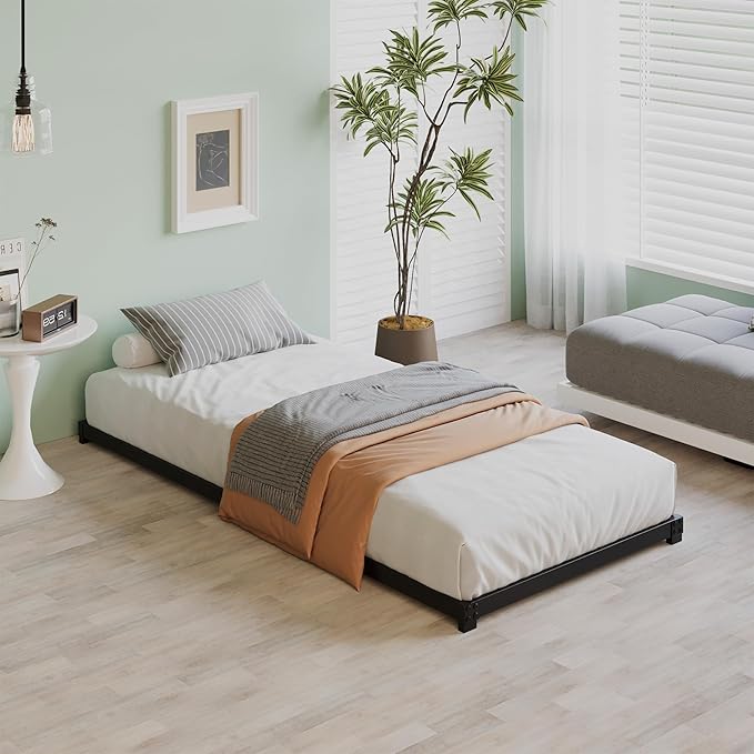 3 Inch Low Twin Bed Frames Heavy Duty Metal Platform, No Box Spring Needed, Easy Assembly Mattress Foundation, No Noise, Black