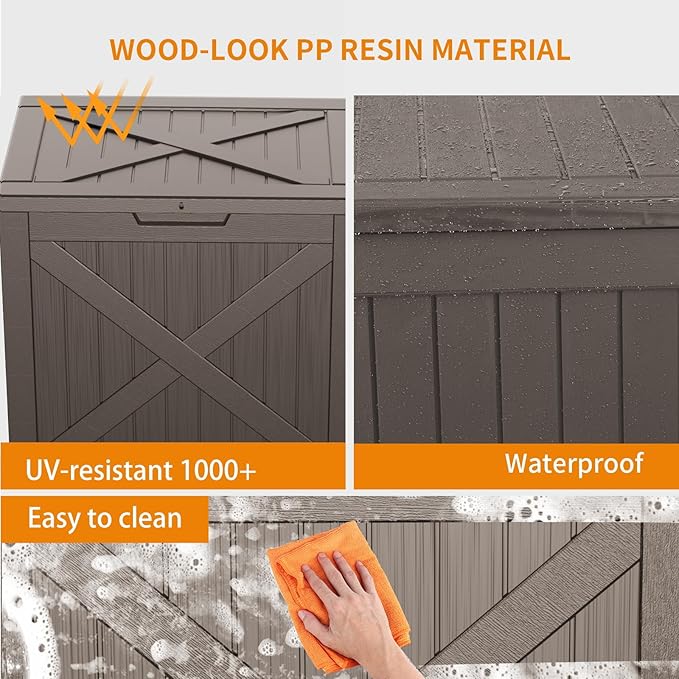 Resin Deck Box - 32 Gallon Lockable Outdoor Storage, Water-Resistant Indoor/Outdoor Bin for Package Delivery, Patio Cushions, Gardening Tools