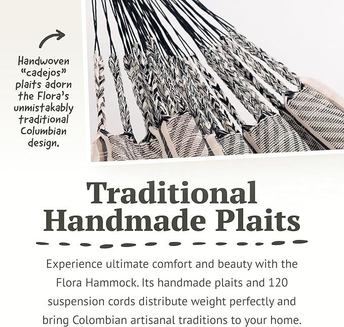 LA SIESTA® Flora Classic Cotton Hammock & TreeMount, Hammock & Tree Straps for Beams Posts - Indoor Outdoor Hammock, Extra Large Patio Hammock Bed Portable Hammock, 2 Person Hammock - King, Zebra
