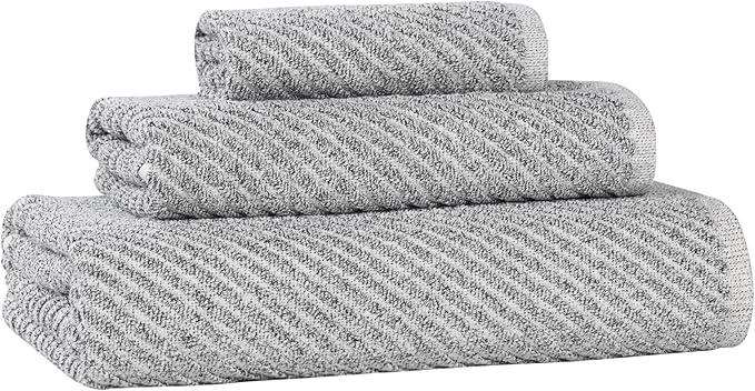Superior Amelia Viscose Cotton Blend Medium Weight Towels, for Bathroom, Shower, Spa, Plush, Quick Dry, Ultra-Soft Towels, Bath Essentials, Ribbed Design, 3 Piece Assorted Towel Set, Charcoal