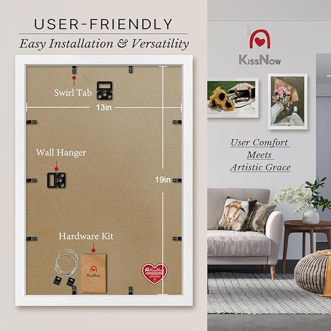 13x19 Picture Frame 4 Pack, White Solid Wood, Wall Gallery Poster Frame