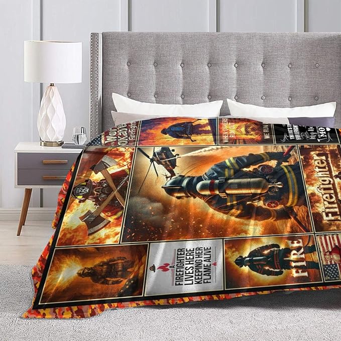 Yibuda Firefighter Blanket Fire Rescue Flannel Plush Throw Blanket Cozy Patriotic Hero Decor Fleece Stuff Blanket Gifts for Lover Girls Boys Kids Adults Women Bed Travel 50"x60"