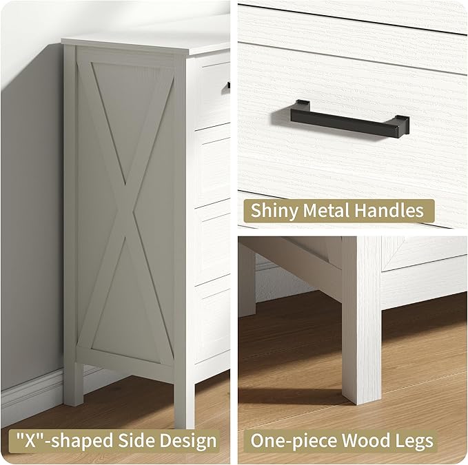 Farmhouse 8 Drawers Dresser for Bedroom, 55 Inch Wood Rustic Wide Chest with Natural Texture, Large Dressers for Bedroom, Hallway, Entryway, White