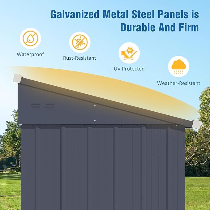 MUPATER Outdoor Storage Shed 4x6 FT, Garden Tool Shed, Metal Lean-to Shed Kit for Backyard Lawn with Lockable Door and Vents, Grey