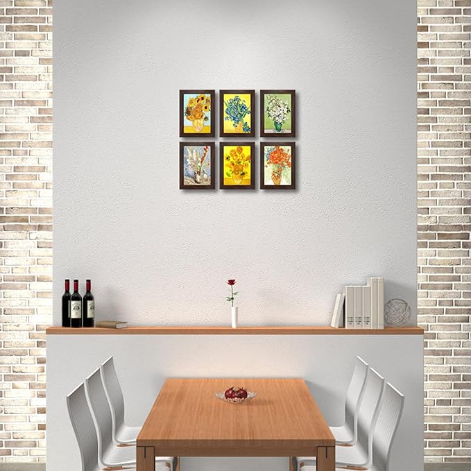 5X7 Picture Frame Set of 6 with Real Glass for Pictures 4x6 with Mat or 5x7 Without Mat,Wall or Tabletop Gallery Photo Frames in Walnut