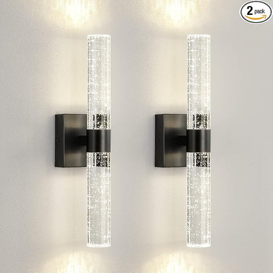 Black Modern LED Wall Sconce - 18 Inch Wall Sconces Set of Two 4000K Dimmable Crystal Sconce Wall Lighting Indoor Wall Mount Bathroom Vanity Light Fixtures for Bedroom Living Room, 12W
