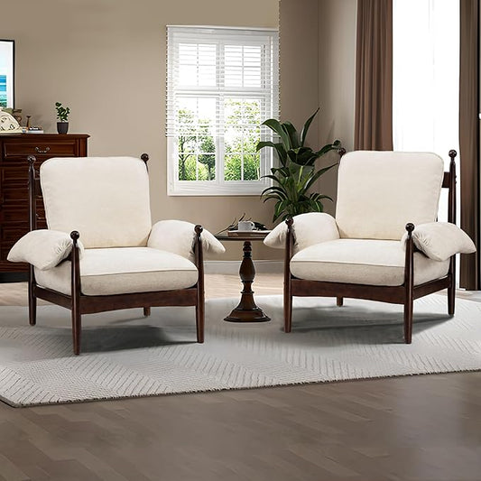 Mid Century Modern Accent Chair with Arms, Upholstered Spindle Chair with Wood Frame, High-Resilience Sponge Cushion for Living Room Bedroom Office