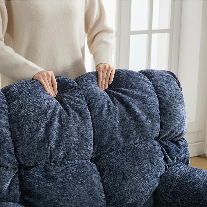 GINGO Power Oversized Recliner Chair, Extra Wide Swivel Rocking Recliner Chair, Breathable Soft Fabric Modern Single Sofa for Living Room, 90°-140° Electric Adjustable Angle, USB & Type-C Port, Blue