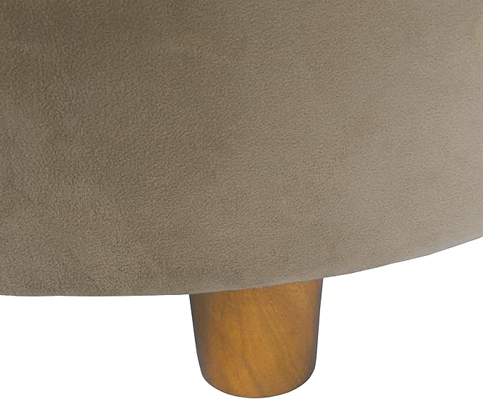HomePop Home Decor | Button Tufted Velvet Round Storage Ottoman | Ottoman with Storage for Living Room & Bedroom, Fawn Velvet