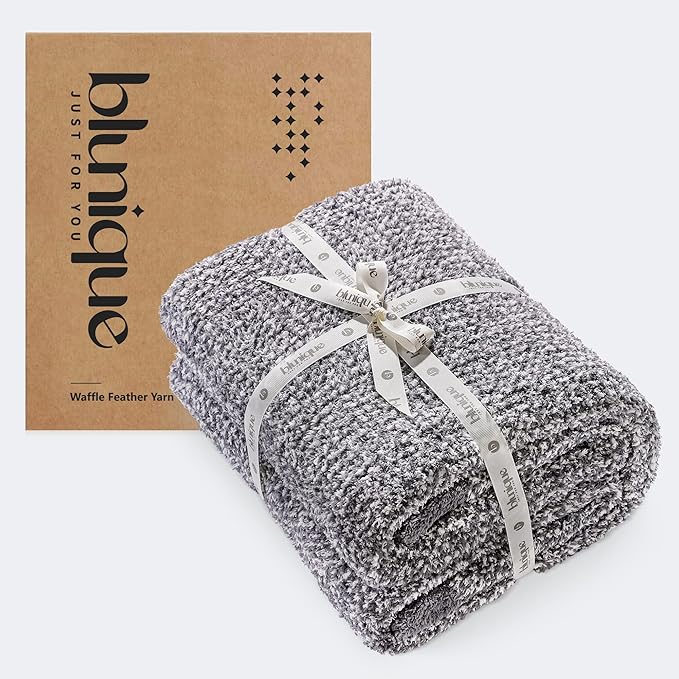 Super Soft Throw Blanket 50x60 Inches, Half-Side Plush Fuzzy Blanket for Couch, Sofa, Bed & Chair, Warm Cozy Lightweight Knit Blanket for Fall & Winter