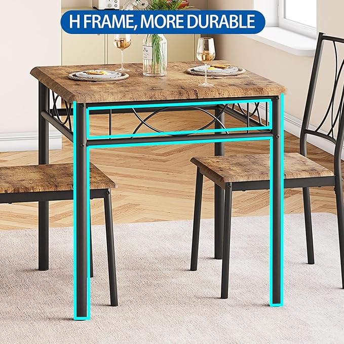 Dining Table Set for 2, Kitchen Table with 2 Chairs, Wood 3-Piece Kitchen Dining Room Table Set for Apartment, Small Space, Space Saving, Retro Brown