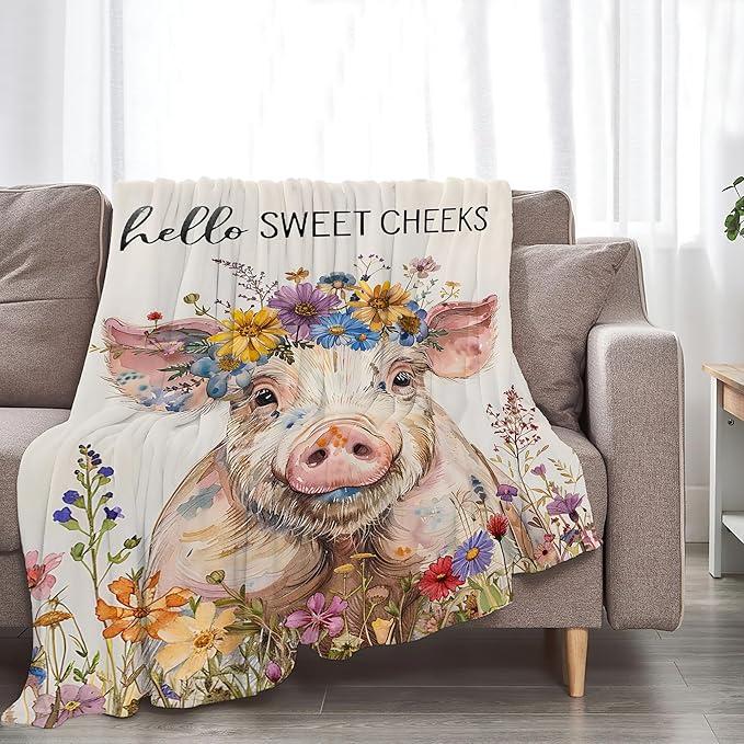 Funny Farm Pig Throw Blanket - Soft, Warm & Cozy Fleece for Couch, Sofa, Bed - 60"x50" - Funny Animal Gift for Girls, Women, Men, Kids, Adults